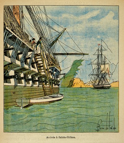 Illustration af den bombede Louis (1862-1927) fra bogen "The Memorial of Saint Helene" af grev Emmanuel de Las Cases (1766-1842): Napoleons ankomst til Sainte Helene den 15. oktober av Louis Charles Bombled