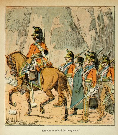 Illustration af bombede Louis (1862-1927) fra bogen "The Memorial of Saint Helene" af grev Emmanuel de Las Cases (1766-1842): Las Cases arrete efter ordre fra Hudson Lowe (1769-1844) Private collectionswed av Louis Charles Bombled