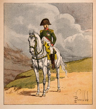 Illustration av bombade Louis (1862-1927) från boken "The Memorial of Saint Helene" av greve Emmanuel de Las Cases (1766-1842): Ridsporträtt av kejsar Napoleon 1.er, privat samling av Louis Charles Bombled