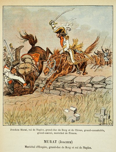 Illustration av den bombade Louis (1862-1927) från boken "The Memorial of Saint Helene" av greve Emmanuel de Las Cases (1766-1842): Joachim Murat (1767-1815) Charge, Privat samling av Louis Charles Bombled