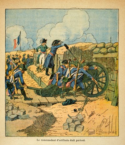 Illustration av bombade Louis (1862-1927) från boken "The Memorial of Saint Helene" av greve Emmanuel de Las Cases (1766-1842): Napoleon Bonaparte vid sätet i Toulon 1793, privat samling av Louis Charles Bombled