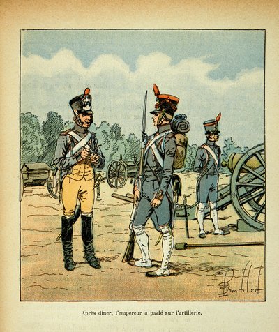 Illustration av Bombled Louis (1862-1927) från boken "The Memorial of Saint Helene" av greve Emmanuel de Las Cases (1766-1842): Artilleri från det kejserliga gardet, privat samling. av Louis Charles Bombled