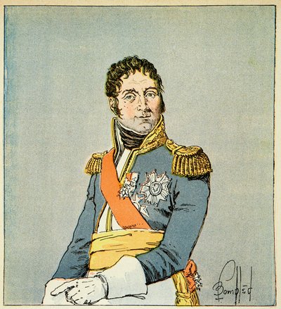 Illustration av Bombled Louis (1862-1927) från boken "The Memorial of Saint Helene" av greve Emmanuel de Las Cases (1766-1842): Porträtt av marskalken Andre Massena (1758-1817), hertig av Rivoli och prins av Essling, privat samling. av Louis Charles Bombled