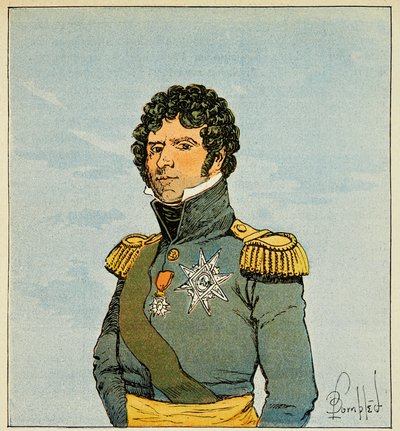 Illustration av Bombled Louis (1862-1927) från boken "The Memorial of Saint Helene" av greve Emmanuel de Las Cases (1766-1842): Porträtt av marechal Jean Baptiste Bernadotte (1763-1844), känd som sergeant Belle Leg, prins av Ponte Corvo, kung av Sue. av Louis Charles Bombled