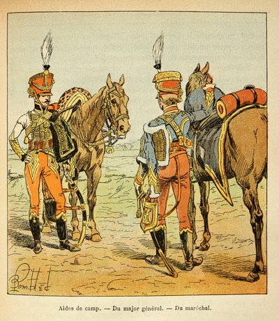 Illustration av Bombled Louis (1862-1927) från boken "The Memorial of Saint Helene" av greve Emmanuel de Las Cases (1766-1842): Aide de camp i den stora armén: för generalmajoren och marekalen, privat samling. av Louis Charles Bombled