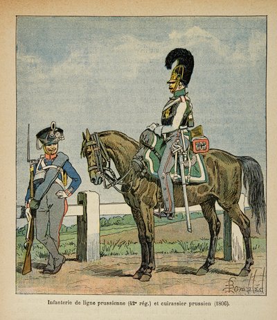Illustration av den bombade Louis (1862-1927) från boken "The Memorial of Saint Helene" av greve Emmanuel de Las Cases (1766-1842): Infanteri av den preussiska linjen (42, eme regemente) och preussiska slagskepp av Louis Charles Bombled