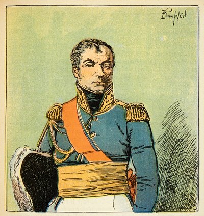 Illustration av den bombade Louis (1862-1927) från boken "The Memorial of Saint Helene" av greve Emmanuel de Las Cases (1766-1842): Porträtt av marechalen Nicolas Charles Oudinot (1767-1847), hertigen av Reggio, privat samling av Louis Charles Bombled