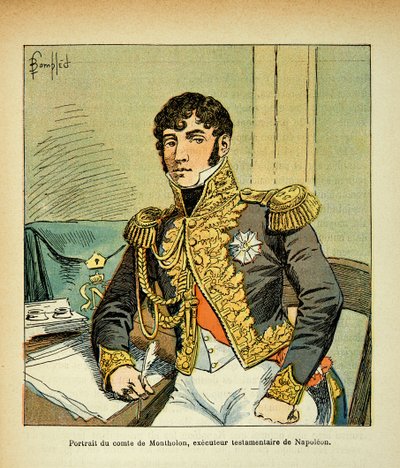 Illustration av den bombade Louis (1862-1927) från boken "The Memorial of Saint Helene" av greve Emmanuel de Las Cases (1766-1842): Porträtt av greve Charles Tristan av Montholon (1783-1853), exekutor av kejsar Napoleon, menig Samling av Louis Charles Bombled