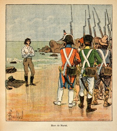 Illustration av den bombade Louis (1862-1927) från boken "The memorial se Sainte Helene" av greve Emmanuel de Las Cases (1766-1842): Joachim Murats död (1767-1815), privat samling av Louis Charles Bombled