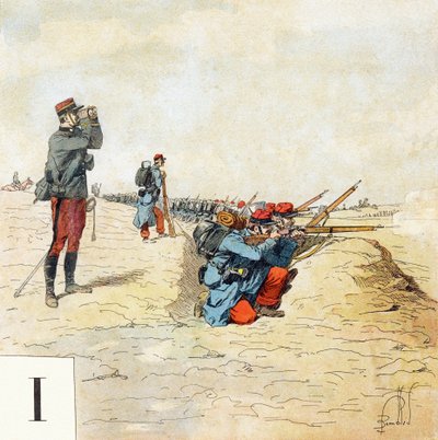 Bokstav I: Infanteri, "Je serai soldat" (Jag kommer att vara en soldat) - Militärt alfabet av Louis Charles Bombled