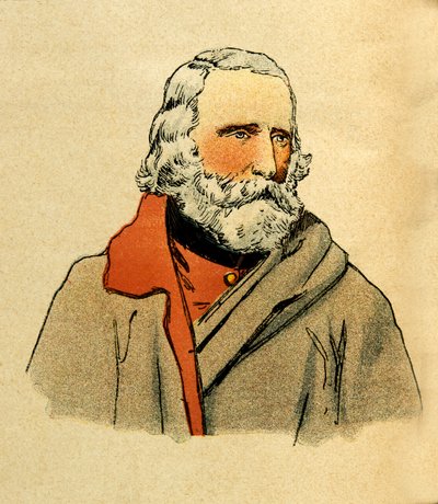 The Eastern Armee of Eugene Sergeant, känd som Grenest, illustrerad av Louis Bombled (1862-1927) (fransk-tyska kriget; kampanj 1870 -1871): Porträtt av Giuseppe Garibaldi (1807-1882), privat samling av Louis Charles Bombled