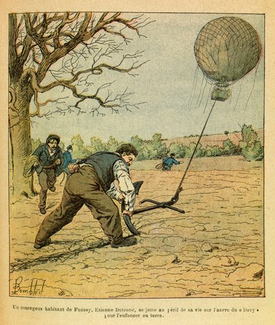 The Eastern Armee of Eugene Sergeant, kendt som Grenest, illustreret af Louis Bombled (1862-1927) (fransk-tyske krig; kampagne 1870 -1871): Battle of Nights Saint Georges; bønder forsøger at holde en observationsballon, Private Collectionswed av Louis Charles Bombled