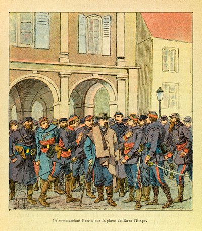 The Eastern Armee of Eugene Sergeant, känd som Grenest, illustrerad av Louis Bombled (1862-1927) (fransk-tyska kriget; kampanj 1870 -1871): Kommendör Perrin på Place de Raon-l