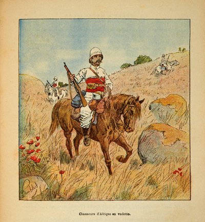 The War in Madagascar-Anecdotal History of the French Expeditions of 1885-1895 av Henri Galli dit Galllichet (1854-1922), illustrerad av Louis Bombled (1862-1927): Hunter of Africa in scout in Madagascar in 1895, Private Collection av Louis Charles Bombled
