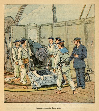 Kriget i Madagaskar - en anekdotisk historia om de franska expeditionerna 1885-1895 av Henri Galli dit Galllichet (1854-1922), illustrerad av Louis Bombled (1862-1927): Bombardemang av Tamatave av den franska flottan, privat samling. av Louis Charles Bombled