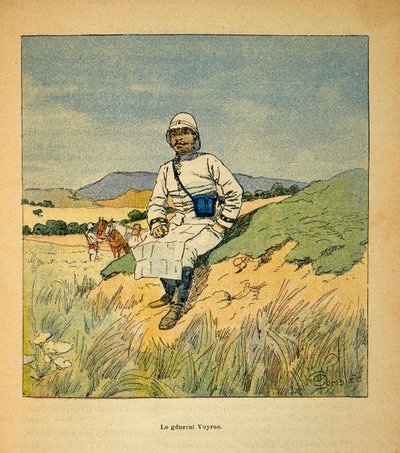 Kriget i Madagaskar-Anekdotisk historia om de franska expeditionerna 1885-1895 av Henri Galli dit Galllichet (1854-1922), illustrerad av Louis Bombled (1862-1927): Porträtt av general Voyron (1838-1921), privat samling av Louis Charles Bombled