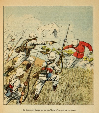 Kriget i Madagaskar-Anekdotisk historia om de franska expeditionerna 1885-1895 av Henri Galli dit Galllichet (1854-1922), illustrerad av Louis Bombled (1862-1927): Privat samling av Louis Charles Bombled