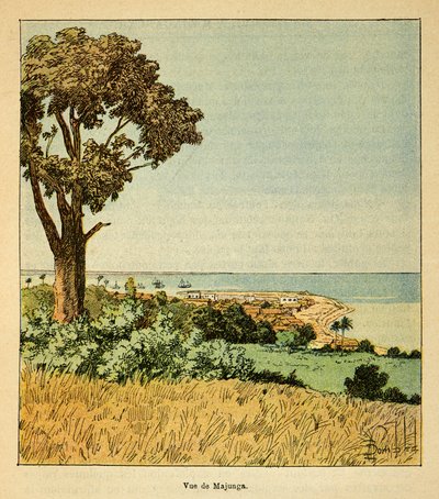 Kriget i Madagaskar-Anekdotisk historia om de franska expeditionerna 1885-1895 av Henri Galli dit Galllichet (1854-1922), illustrerad av Louis Bombled (1862-1927): Utsikt över staden Majunga vid 1800-talets Siecle, privat samling av Louis Charles Bombled