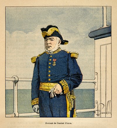 Kriget i Madagaskar-Anekdotisk historia om de franska expeditionerna 1885-1895 av Henri Galli dit Galllichet (1854-1922), illustrerad av Louis Bombled (1862-1927): Porträtt av amiral Pierre (1827-1883), privat samling av Louis Charles Bombled