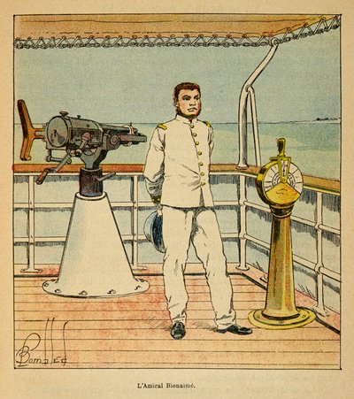 Kriget i Madagaskar-Anekdotisk historia om de franska expeditionerna 1885-1895 av Henri Galli dit Galllichet (1854-1922), illustrerad av Louis Bombled (1862-1927): Porträtt av amiral Bienaime (1843-1930), privat samling av Louis Charles Bombled