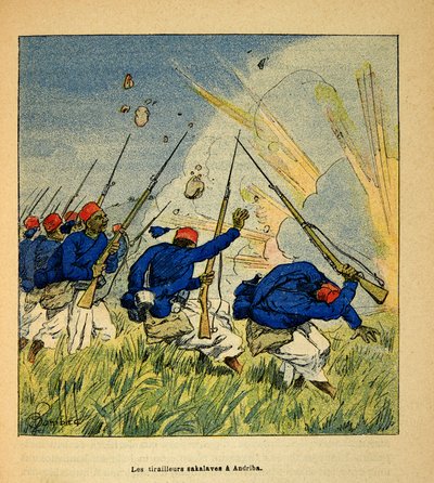Kriget i Madagaskar-Anekdotisk historia om de franska expeditionerna 1885-1895 av Henri Galli dit Galllichet (1854-1922), illustrerad av Louis Bombled (1862-1927): Privat samling av Louis Charles Bombled