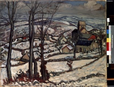 By i Morvan under snön. Målning av Louis Charlot (1878-1951) av Louis Charlot
