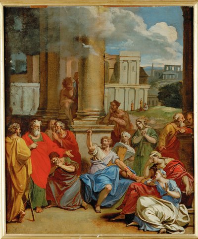 Profeten Agabus förutspår Sankt Paulus vad han ska få utstå i Jerusalem (målning på duk) av Louis Cheron