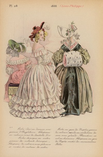 Franskt mode: 1838, Louis-Philippe (färglitografi) av Louis Colas