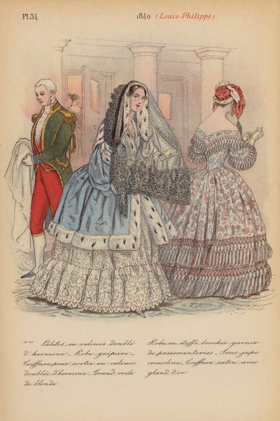 Franskt mode: 1840, Louis-Philippe (färglitografi) av Louis Colas