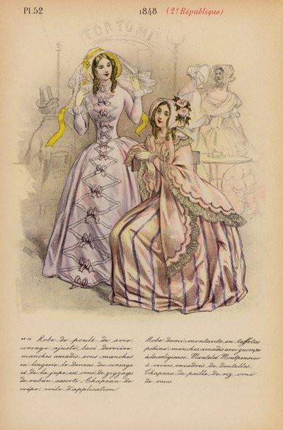 Franskt mode: 1848, 2e Republique (färglitografi) av Louis Colas
