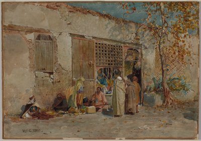 Moroccan Scene, ca 1871 (akvarell med gouache och grafit på vävt papper monterat på kartong) av Louis Comfort Tiffany