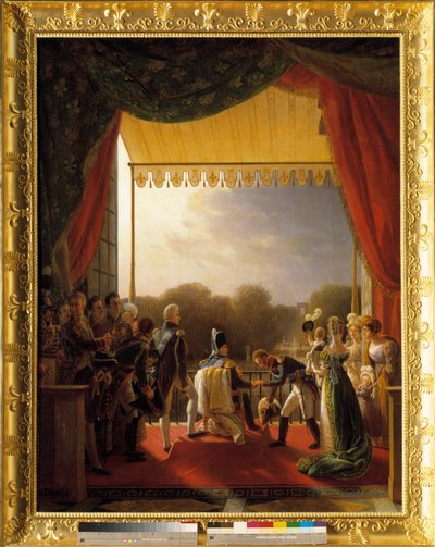 Ludvig XVIII, omgiven av medlemmar av kungafamiljen, besökte balkongen på Tuilerierna, när Spaniens armé återvände den 2 december av Louis Ducis