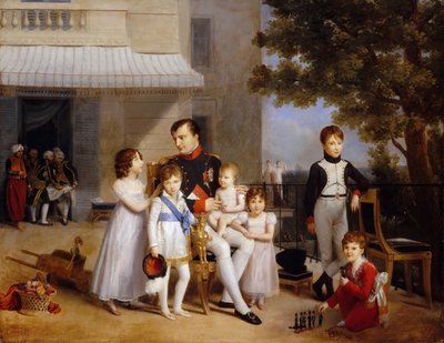 Kejsaren Napoleon I på terrassen på Château Saint-Cloud omgiven av sina barn av Louis Ducis