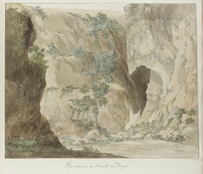 Buitenwand van de grot Dionysius öra Exteriörvy av Dionysius öra (titel på objekt) Resor i Italien, Sicilien och Malta - 1778 (serietitel) av Louis Ducros