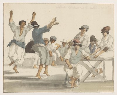Dansende maltezer matrozen Dans av våra maltesiska sjömän (titel på objekt) Resor i Italien, Sicilien och Malta - 1778 (serietitel) av Louis Ducros