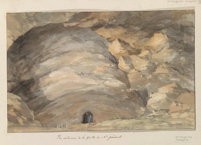 Exteriör van grot Santa Maria Capella Exteriör vy av grottan av föregående nr (titel på objekt) Resor i Italien, Sicilien och Malta - 1778 (serietitel) av Louis Ducros