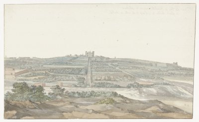 Utsikt över Stormästarens Vedala-palats, som ligger i Boschetto på Malta Vue de Boschetto, maison de plaisance du Grand-Maître, à 2 lieus de la ville de Malthe (titel på objektet) Voyage en Italy, och Sicile et à Malte - 1778 (serietitel) av Louis Ducros