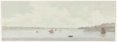 Se en del av Mare Piccolo Utsikt över en del av Mare Piccolo, där var platsen för den gamla bron, mynningen av Galesus (titel på objektet) Resor i Italien, Sicilien och Malta - 1778 (serietitel) av Louis Ducros