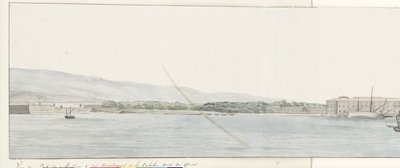 Utsikt över tillflyktsort från Messina och bergen från Calabria från kade Utsikt över hamnen i Messina och bergen i Kalabrien, tagen från kajen (titel på objektet) Resor i Italien, Sicilien och Malta - 1778 (serietitel) av Louis Ducros