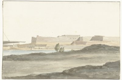 Utsikt över slottet i hamnen i Barletta Vue du Château, qui domine le port de Barletta (titel på objekt) Voyage en Italy, och Sicile et à Malte - 1778 (serietitel) av Louis Ducros