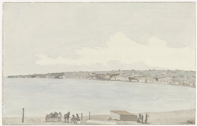 Utsikt över Pausilype udde med drottning Jeannes gamla palats och Sannazars landsbygd från värdshusets balkong Vue du Promontoire de Pausilype, pris du balcon de notre auberge où se trouvent l