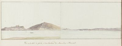 Gezicht på kusten av Gaeta och mausoleum av Munatius Plancus (Lucio Munazio Planco) Vue de la côte de Gaëta, & du Tombeau de Munatius Plancus (titel på objekt) Voyage en Italie, en Sicile et à Malte - 1778 (serietitel) av Louis Ducros