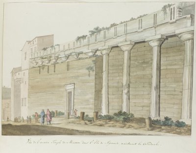 Utsikt över gamla Minerva-templet i Syrakusa Utsikt över det antika templet Minerva på ön Syrakusa (titel på objektet) Resor i Italien, Sicilien och Malta - 1778 (serietitel) av Louis Ducros
