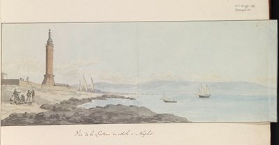 Utsikt över fyren vid hamnhuvudet i Neapel Vue de la Lanterne du Mole à Neapel (titel på objekt) Voyage en Italy, och Sicile et à Malte - 1778 (serietitel) av Louis Ducros