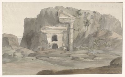 Gravar med fasad i dorisk stil inhuggna i klippan nära Syrakusa Voyage en Italy, och Sicile et à Malte - 1778 (serietitel) av Louis Ducros