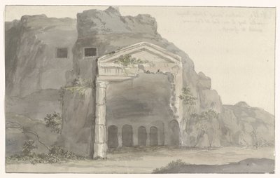 Gravar med en fasad i dorisk stil inhuggen i klippan nära Syrakusa Voyage en Italy, och Sicile et à Malte - 1778 (serietitel) av Louis Ducros
