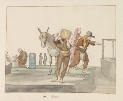 Traditionella dräkter på ön Gozo Costume de Ghozo (titel på objekt) Voyage en Italy, och Sicile et à Malte - 1778 (serietitel) av Louis Ducros