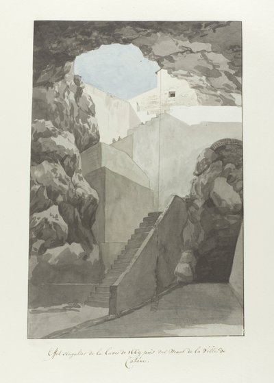 Anmärkningsvärda lavastenar från 1669 vid Catanias stadsmur Effet singulier de la lave de 1669 près des mur de Catane (titel på objektet) Voyage en Italy, en Sicile et à Malte - 1778 (serietitel) av Louis Ducros