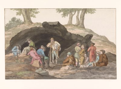 Stanna till vid Grotte delle Capre på gränsen vid Nemorosa och Fredda Inre av grottan (titel på objekt) Voyage en Italy, en Sicile et à Malte - 1778 (serietitel) av Louis Ducros