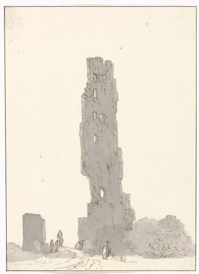 Ruin van toren längs den stora vägen mellan Terracina och Fondi Torre delle sette facciate på huvudvägen mellan Terracina och Fondi (titel på objekt) Resor i Italien, Sicilien och Malta - 1778 (serietitel) av Louis Ducros